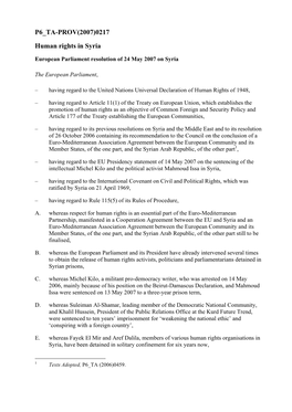 P6 TA-PROV(2007)0217 Human Rights in Syria