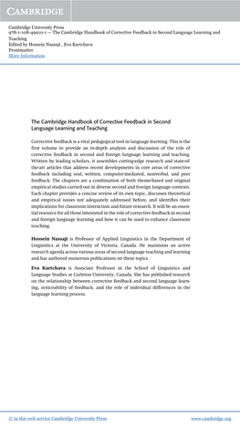 The Cambridge Handbook of Corrective Feedback in Second Language Learning and Teaching Edited by Hossein Nassaji , Eva Kartchava Frontmatter More Information