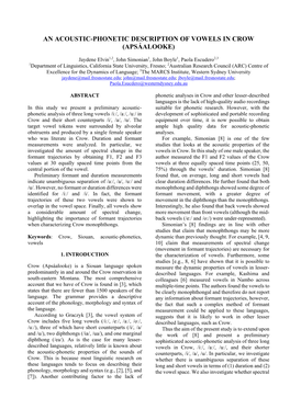 An Acoustic-Phonetic Description of Vowels in Crow (Apsáalooke)