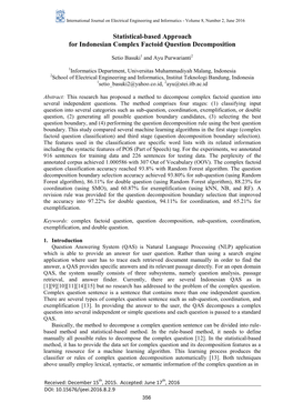 Statistical-Based Approach for Indonesian Complex Factoid Question Decomposition