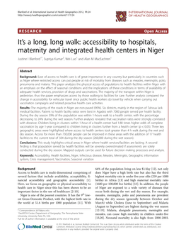 Accessibility to Hospitals, Maternity and Integrated Health Centers in Niger Justine I Blanford1*, Supriya Kumar2, Wei Luo1 and Alan M Maceachren1