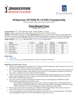 Bridgestone SENIOR PLAYERS Championship Final-Round Notes