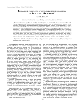 Ecological Correlates of Secondary Sexual Dimorphism in Salix Glauca (Salicaceae)1