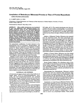 Acetylation of Reticulocyte Ribosomal Proteins at Time of Protein Biosynthesis (Sodium Fluoride/Cyclohexamide) C