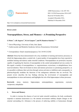 Neuropeptidases, Stress, and Memory—A Promising Perspective