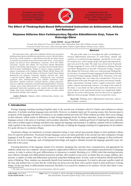 The Effect of Thinking-Style-Based Differentiated Instruction On