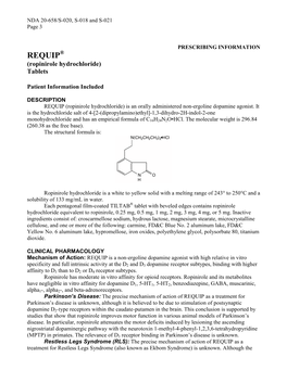 REQUIP® (Ropinirole Hydrochloride) Tablets