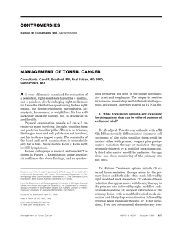 Controversies Management of Tonsil Cancer