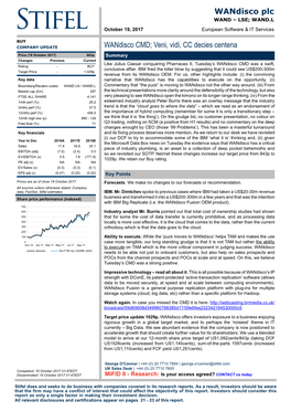 Wandisco Plc Wandisco CMD; Veni, Vidi, CC Decies Centena