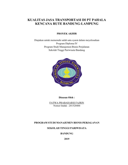 Kualitas Jasa Transportasi Di Pt Pahala Kencana Rute Bandung-Lampung