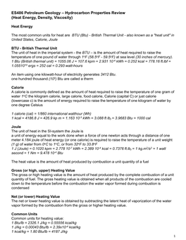 Hydrocarbon Properties Review (Heat Energy, Density, Viscosity)