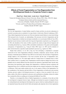 Effects of Forest Fragmentation on Tree Regeneration from Bird-Dispersed Seeds in a Temperate Forest in Japan