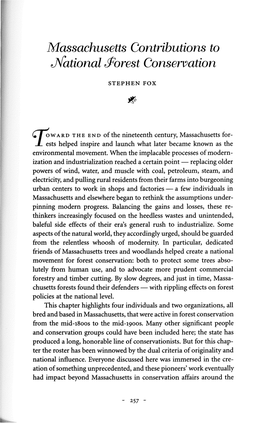 Massachusetts Contributions to National Forest Conservation Other Creatures, and Why Different Seedlings Then Prospered Under Knowable Circumstances