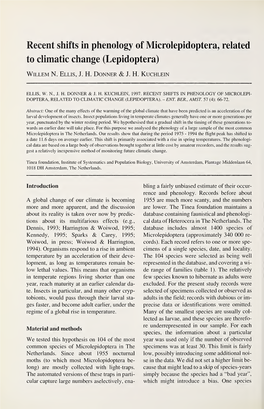 Recent Shifts in Phenology of Microlepidoptera, Related to Climatic Change (Lepidoptera)