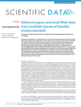 Reference Gene and Small RNA Data from Multiple Tissues of Davidia