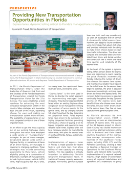 Providing New Transportation Opportunities in Florida Express Lanes, Dynamic Tolling Critical to Florida’S Managed-Lane Strategy