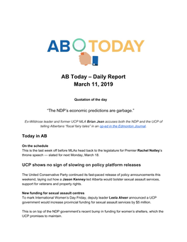 AB Today – Daily Report March 11, 2019