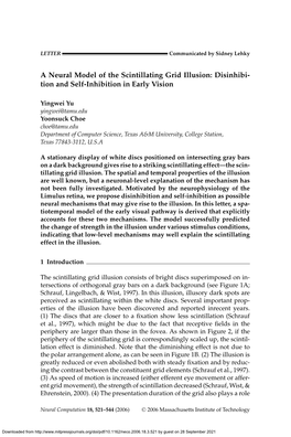 A Neural Model of the Scintillating Grid Illusion: Disinhibi- Tion and Self-Inhibition in Early Vision