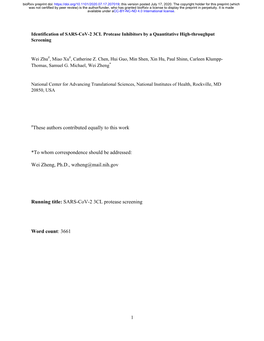 Identification of SARS-Cov-2 3CL Protease Inhibitors by a Quantitative High-Throughput Screening