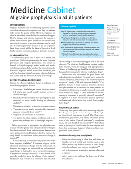 Medicine Cabinet Migraine Prophylaxis in Adult Patients