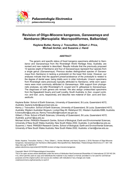 Revision of Oligo-Miocene Kangaroos, Ganawamaya and Nambaroo (Marsupialia: Macropodiformes, Balbaridae)