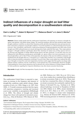 Indirect Influences of a Major Drought on Leaf Litter Quality and Decomposition in a Southwestern Stream