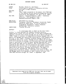 A Bibliometric Analysis of Scholarly Articles Pertinent to Radio Studies