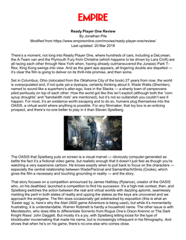Ready Player One Review by Jonathan Pile Modified from Last Updated: 20 Mar 2018