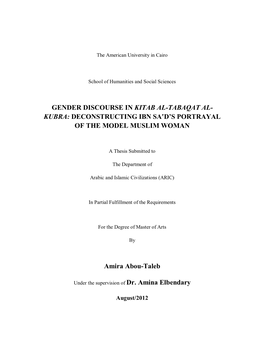 Gender Discourse in Kitab Al-Tabaqat Al- Kubra: Deconstructing Ibn Saʽd’S Portrayal of the Model Muslim Woman