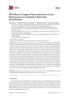 The Effects of Largest Claim and Excess of Loss Reinsurance on a Company’S Ruin Time and Valuation