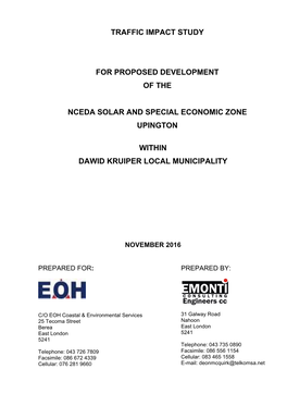 Traffic Impact Study for Proposed Development of the Nceda Solar And