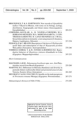 Odonatologica Vol. 38 No. 3 Pp. 203-292 September 1, 2009