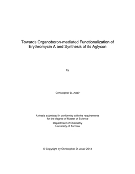 Towards Organoboron-Mediated Functionalization of Erythromycin a and Synthesis of Its Aglycon