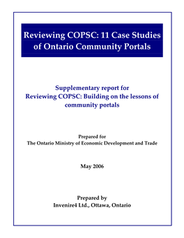 Reviewing COPSC: 11 Case Studies of Ontario Community Portals