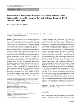 Provenance of Pleistocene Rhine River Middle Terrace Sands Between the Swiss–German Border and Cologne Based on U–Pb Detrital Zircon Ages