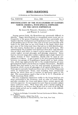 IDENTIFICATION of the FLYCATCHERS of EASTERN NORTH AMERICA, with SPECIAL EMPHASIS on the GENUS EMPIDONAX by ALLA•,Rr