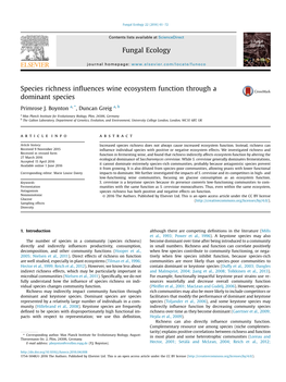 Species Richness Influences Wine Ecosystem Function Through A