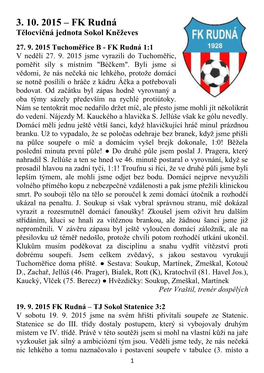 3. 10. 2015 – FK Rudná Tělocvičná Jednota Sokol Kněževes