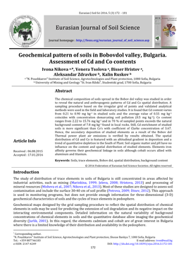 Geochemical Pattern of Soils in Bobovdol Valley, Bulgaria