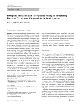 Intraguild Predation and Interspecific Killing As Structuring Forces of Carnivoran Communities in South America