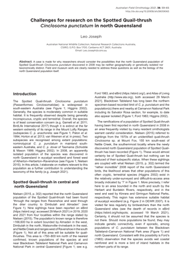 Challenges for Research on the Spotted Quail-Thrush Cinclosoma Punctatum in North Queensland