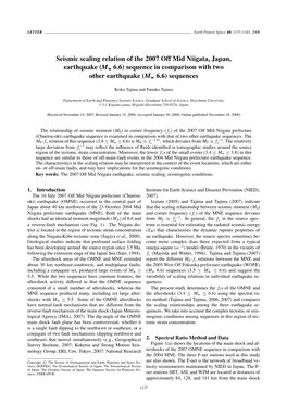 Seismic Scaling Relation of the 2007 Off Mid Niigata, Japan, Earthquake (Mw 6.6) Sequence in Comparison with Two Other Earthquake (Mw 6.6) Sequences