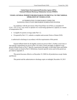 EPA NPDES Vessel General Permit for Discharges Incidental to The