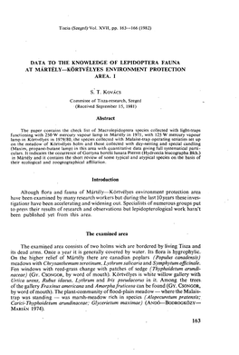 Data to the Knowledge of Lep1doptera Fauna at Mártély—Körtvélyes Environment Protection Area