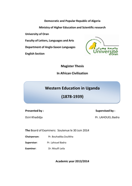 Western Education in Uganda (1878-1939)