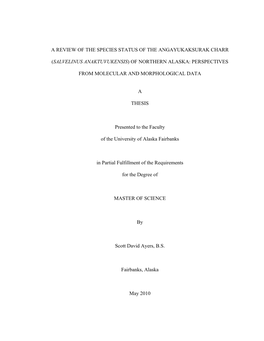 A Review of the Species Status of the Angayukaksurak Charr