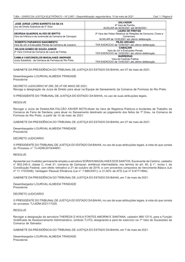 GABINETE DA PRESIDÊNCIA DO TRIBUNAL DE JUSTIÇA DO ESTADO DA BAHIA, Em 07 De Maio De 2021
