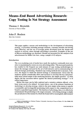 Means-End Based Advertising Research: Copy Testing Is Not Strategy Assessment