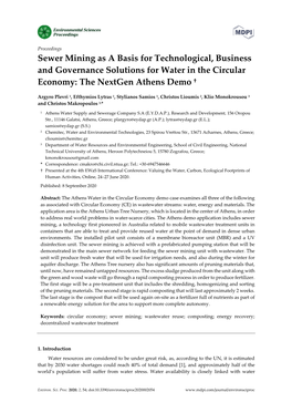 Sewer Mining As a Basis for Technological, Business and Governance Solutions for Water in the Circular Economy: the Nextgen Athens Demo †