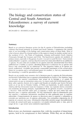 The Biology and Conservation Status of Central and South American Falconiformes: a Survey of Current Knowledge